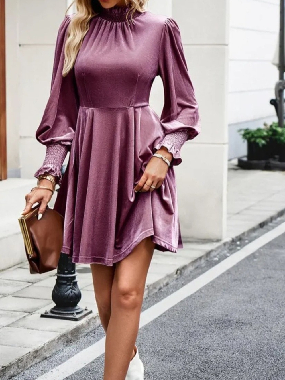 In Loom Mauve Velvet Mock Neck Dress Size Medium